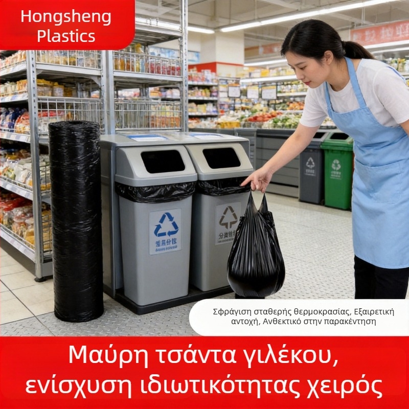 Μαύρες πλαστικές σακούλες εμπορικής χρήσης, παχύτερες, ανθεκτικές στις διαρροές, με κορδόνι κλεισίματος, μεσαίου και μεγάλου μεγέθους
