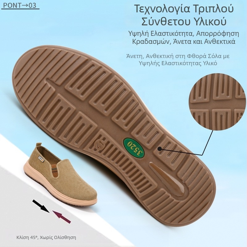 3520 Ανδρικά Υφασμάτινα Παπούτσια με Παχιά Σόλα, Slip-On, Στυλ Old Beijing, Casual για Άνοιξη-Φθινόπωρο, Μαλακή Σόλα, Αντιολισθητικές