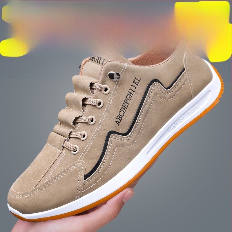 Ανδρικά sneakers με δερμάτινο επάνω μέρος και υφασμάτινη επένδυση, χαμηλό προφίλ, στρογγυλή μύτη, καθημερινά και αθλητικά με ρετρό στυλ
