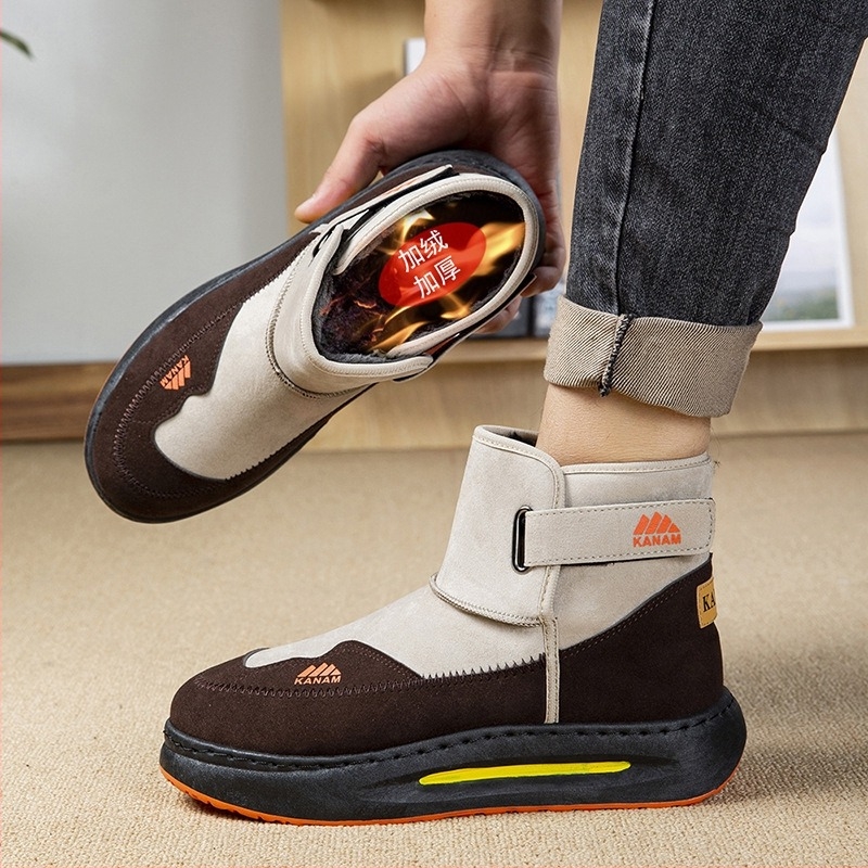 Ανδρικά μποτάκια χιονιού με Velcro, ψηλά, με επένδυση φλίς για τον χειμώνα, με παχιά σόλα, αντιολισθητικά, σε στυλ Μάρτιν
