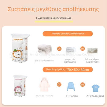 Μεγάλες 3D σακούλες αποθήκευσης με συμπίεση για εποχιακά ρούχα και παπλώματα