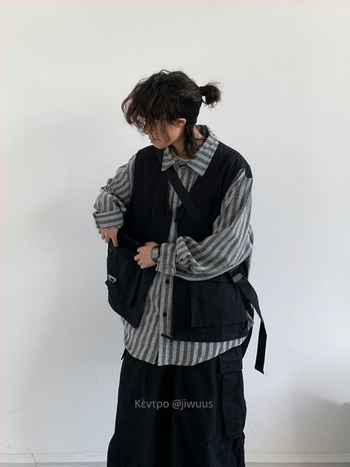 Cityboy Ιαπωνικού στυλ ρετρό patchwork πουκάμισο-ζακέτα, ριγέ, χαλαρή εφαρμογή