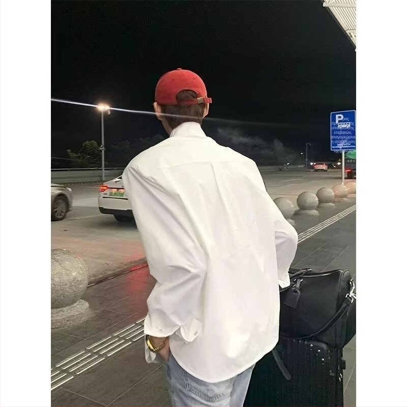 Ανδρικό shirt για τον χειμώνα, κορεατικό στυλ με επένδυση στους ώμους, πολυτελής εμφάνιση, μονόχρωμο, στάσιμος γιακά, δομημένο κόψιμο, μακριά μανίκια
