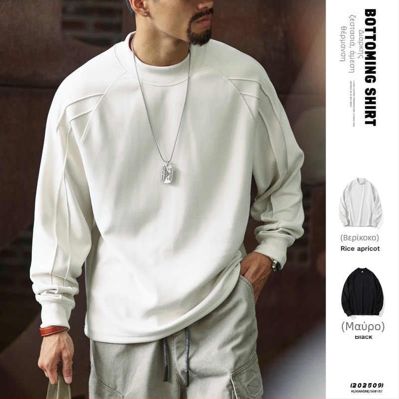 Ανδρικό μακρυμάνικο T‑shirt Raglan, 410 g βαρέως τύπου θερμικό, χαλαρή εφαρμογή, μονόχρωμο, βασικό στρώμα ρούχων, άνοιξη 2026