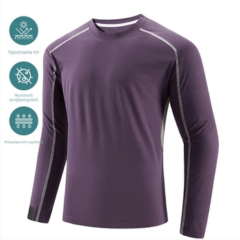 Αντρικό μακρυμάνικο T‑shirt με στρογγυλή λαιμόκοψη, μονόχρωμο, γρήγορο στέγνωμα, απομάκρυνση υγρασίας, βασικό στρώμα για προπόνηση και εξωτερικές δραστηριότητες