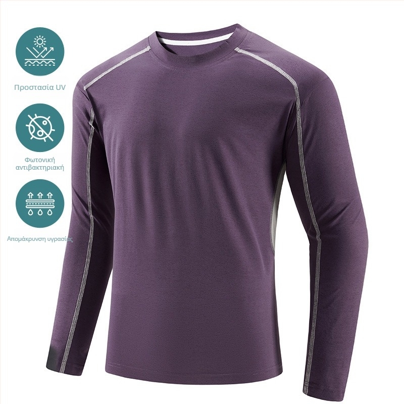 Αντρικό μακρυμάνικο T‑shirt με στρογγυλή λαιμόκοψη, μονόχρωμο, γρήγορο στέγνωμα, απομάκρυνση υγρασίας, βασικό στρώμα για προπόνηση και εξωτερικές δραστηριότητες