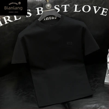 Ανδρικό βαμβακερό T‑shirt με στρογγυλό λαιμό, κοντομάνικο, μονόχρωμο με γεωμετρικό εκτύπωμα, καλοκαίρι 2026