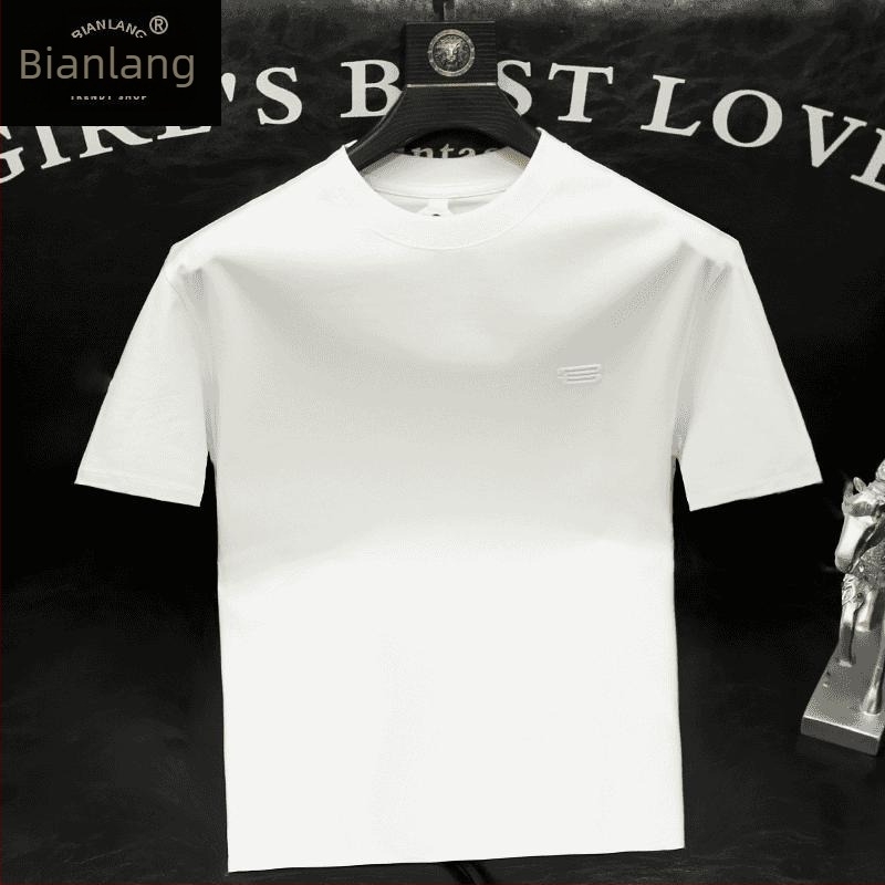 Ανδρικό βαμβακερό T‑shirt με στρογγυλό λαιμό, κοντομάνικο, μονόχρωμο με γεωμετρικό εκτύπωμα, καλοκαίρι 2026