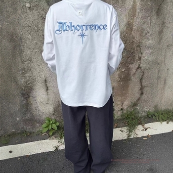 Ανδρική μακρυμάνικη T‑shirt με στρογγυλή λαιμόκοψη, κεντημένο σύνθημα σε αμερικανικό street style, νέο μοντέλο αρχών φθινοπωρίου, χαλαρή γραμμή, για ζευγάρια