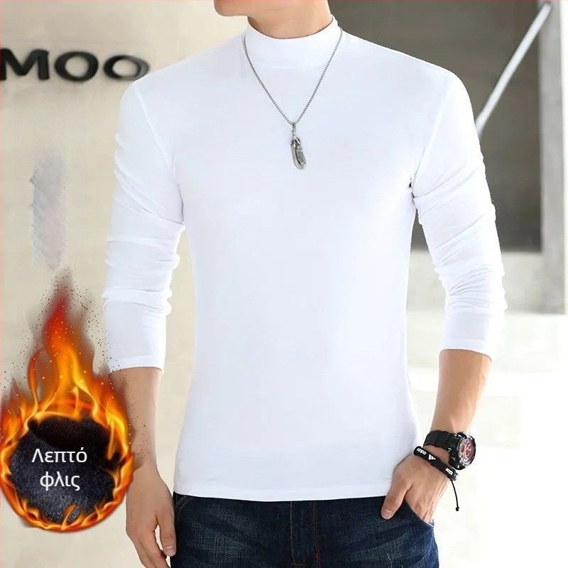 BY Derong Ανδρικό βάσης πουλόβερ με mock neck, μακρυμάνικο, διπλής όψης φλίς, ζεστό για φθινόπωρο και χειμώνα