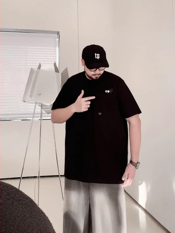 Ανδρικό oversized T‑shirt για καλοκαίρι με κέντημα και υφή βάφλ, μεγάλο μέγεθος