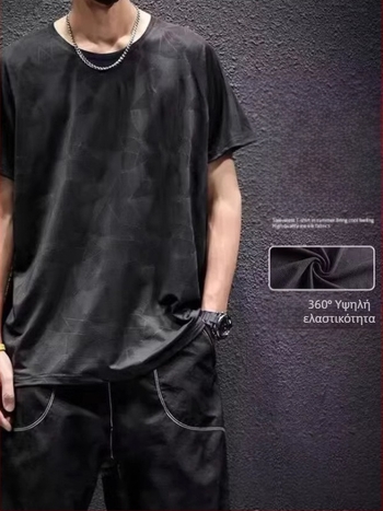 Αντρικό T‑shirt με κοντά μανίκια, premium ελαφρύ δίκτυο, διαπνέον μονόχρωμο casual top με Ice Silk γρήγορο στέγνωμα