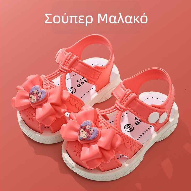 Παιδικά σανδάλια για αγόρια και κορίτσια με σχέδιο καρτούν λουλούδι και φιόγκο, μαλακή σόλα, αντιολισθητικά PVC για παιδιά 1–4 ετών.