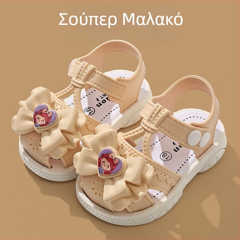 Παιδικά σανδάλια για αγόρια και κορίτσια με σχέδιο καρτούν λουλούδι και φιόγκο, μαλακή σόλα, αντιολισθητικά PVC για παιδιά 1–4 ετών.