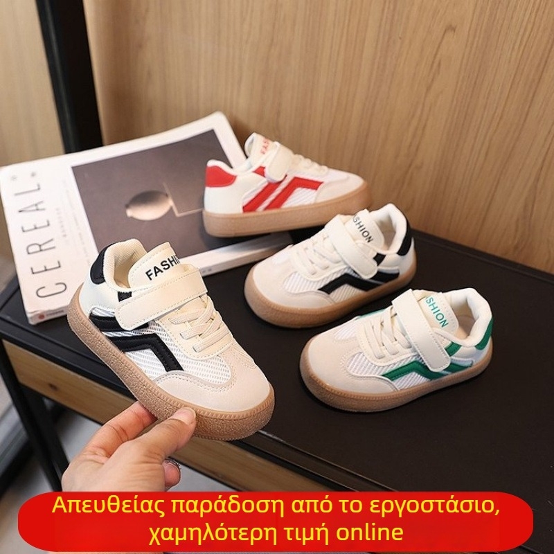 Παιδικά αθλητικά σε στυλ Korean με δερμάτινες επενδύσεις, καθημερινά, χαμηλό άνω μέρος, Velcro, unisex.