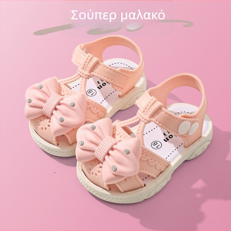 Παιδικά σανδάλια σε στυλ πριγκίπισσας με λουλουδάτο φιόγκο, μαλακή αντιολισθητική σόλα PVC, 1–4 ετών