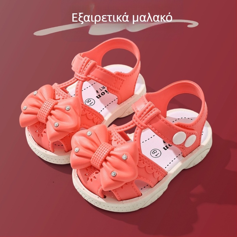 Παιδικά σανδάλια σε στυλ πριγκίπισσας με λουλουδάτο φιόγκο, μαλακή αντιολισθητική σόλα PVC, 1–4 ετών