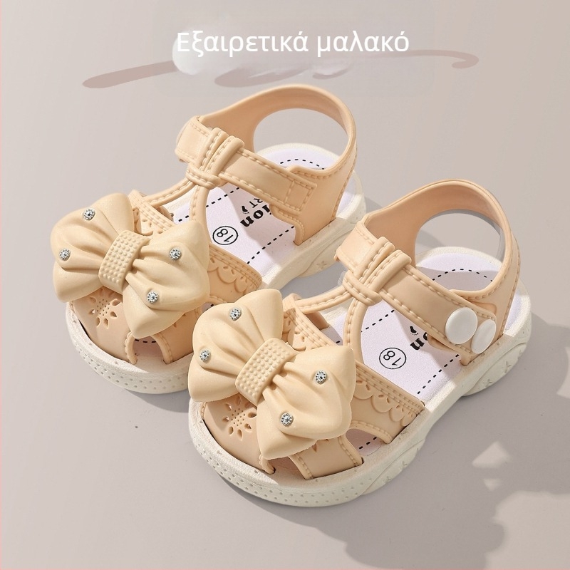 Παιδικά σανδάλια σε στυλ πριγκίπισσας με λουλουδάτο φιόγκο, μαλακή αντιολισθητική σόλα PVC, 1–4 ετών