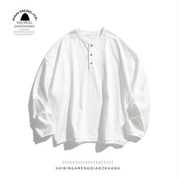 A Meng ανδρικό polo με Henley γιακά, σε αμερικανικό στυλ, χαλαρή γραμμή, για άνοιξη και φθινόπωρο