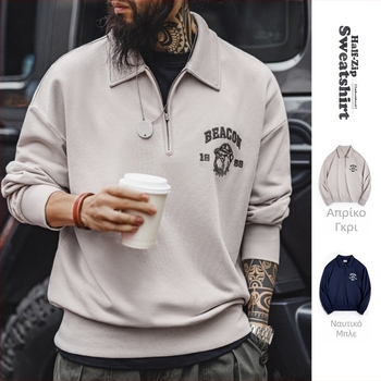 Madden Workwear Αμερικανικό ρετρό με 3D κέντημα, πουλόβερ με μισό φερμουάρ και polo γιακά, ανδρικό top για την άνοιξη