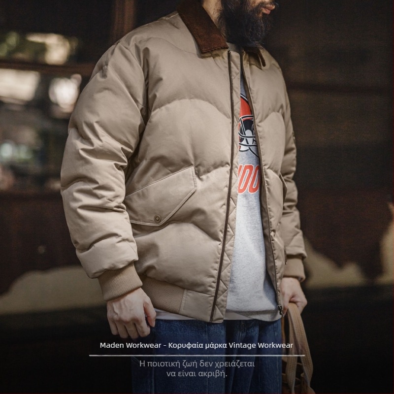 Maden Workwear Αμερικανικό Ρετρό CWU-45P Αεροπορικό Μπουφάν, Σύντομο Μήκος, Με Γιακά, Θερμό Βαμβακερό Παλτό για Άνδρες, Χειμώνας