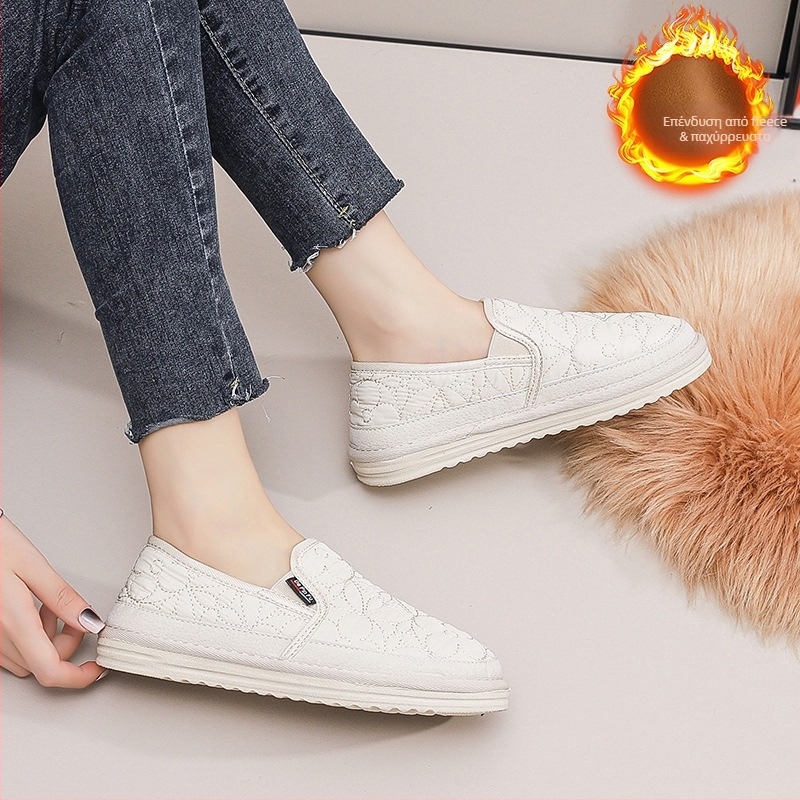Γυναικείοι χειμωνιάτικοι slip-on loafers με επένδυση από ζεστή γούνα, χαμηλό τακούνι, στρογγυλή μύτη