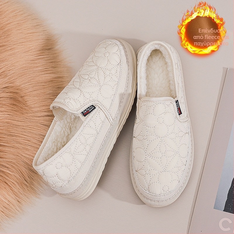 Γυναικείοι χειμωνιάτικοι slip-on loafers με επένδυση από ζεστή γούνα, χαμηλό τακούνι, στρογγυλή μύτη