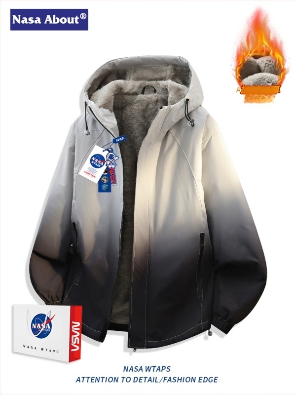 NASA About Μπουφάν εργασίας με gradient φλίς για άνδρες – Φθινόπωρο/Χειμώνας, μονόχρωμο, ιαπωνικό στυλ εργασίας
