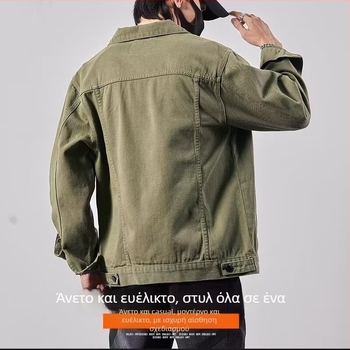 Ανδρικό denim μπουφάν σε μεγάλο μέγεθος, πέτο, χαλαρή γραμμή, ιαπωνικό στυλ, casual workwear, άνοιξη 2025