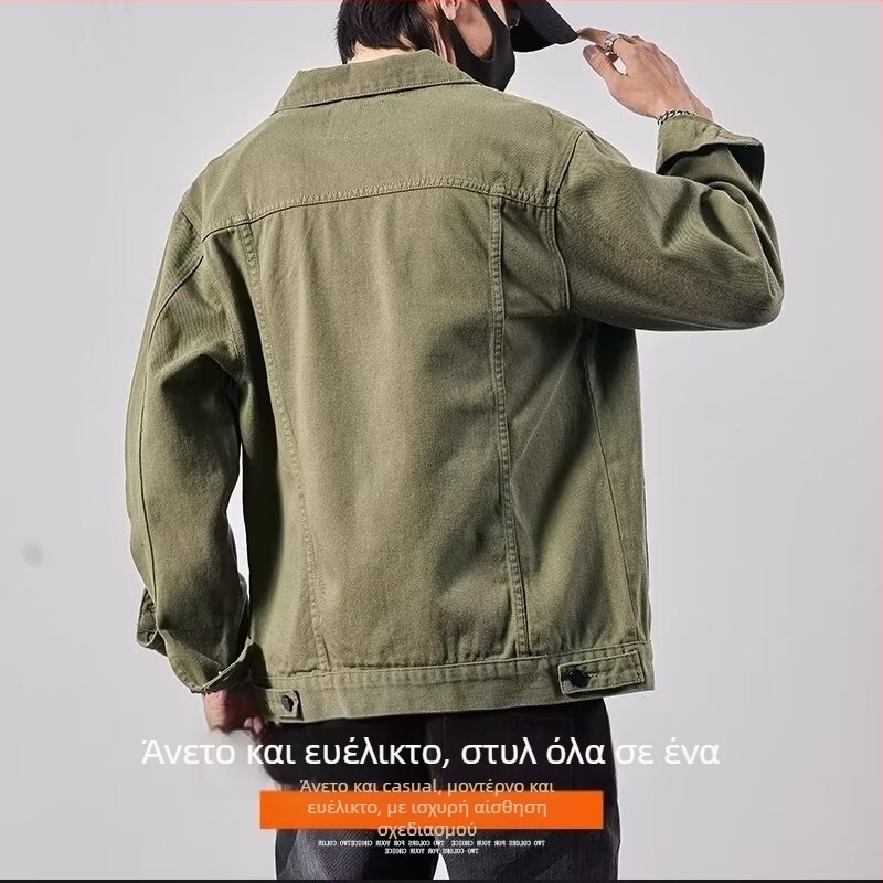Ανδρικό denim μπουφάν σε μεγάλο μέγεθος, πέτο, χαλαρή γραμμή, ιαπωνικό στυλ, casual workwear, άνοιξη 2025