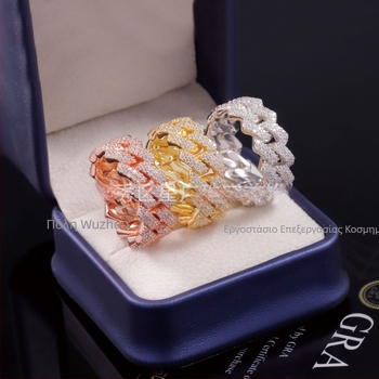 Moissanite Κουβανικό δαχτυλίδι με διπλό ράφι και επίχρυσο Κ — γεωμετρικό σχήμα, unisex