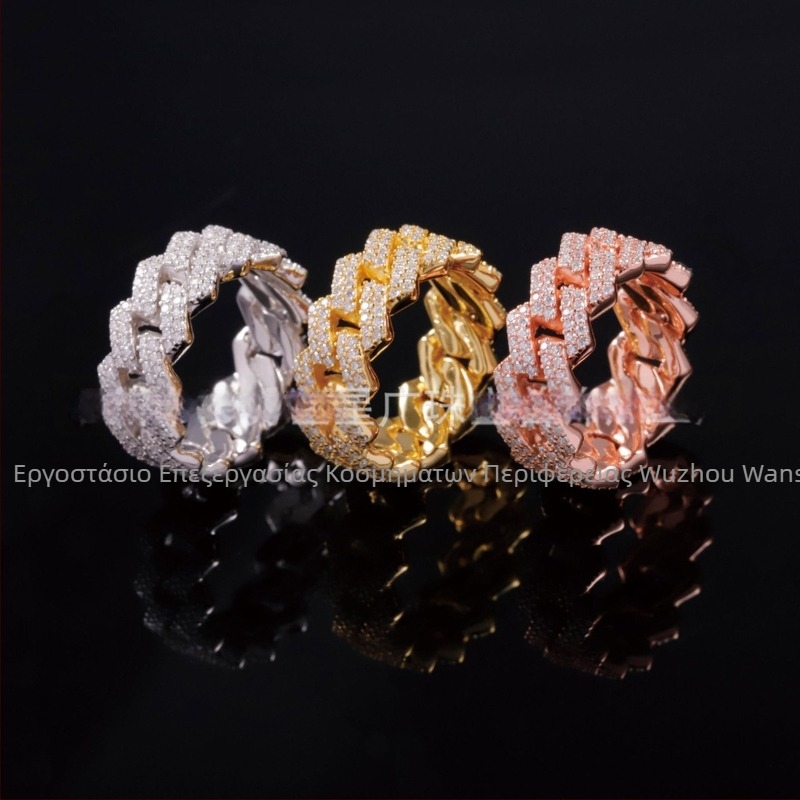 Moissanite Κουβανικό δαχτυλίδι με διπλό ράφι και επίχρυσο Κ — γεωμετρικό σχήμα, unisex