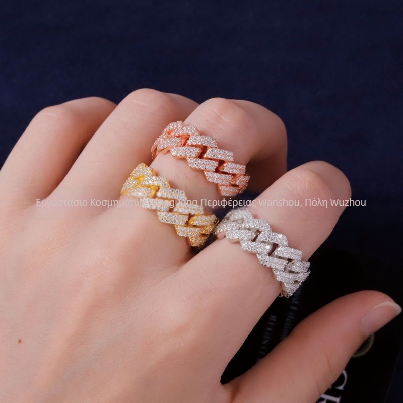 Moissanite Κουβανικό δαχτυλίδι με διπλό ράφι και επίχρυσο Κ — γεωμετρικό σχήμα, unisex