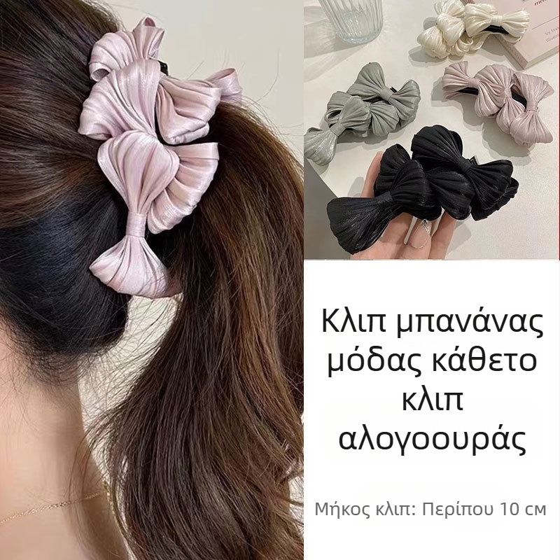 Μαύρο κλιπ μαλλιών με φιόγκο σε σχήμα πεταλούδας για το πίσω μέρος του κεφαλιού, εύχρηστο μπανάνα κλιπ για ψηλή αλογοουρά, γυναικείο αξεσουάρ μαλλιών, χειροποίητο από πλαστικό