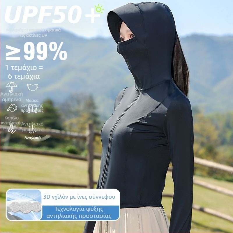 Flying Γυναικείο μπουφάν UV προστασίας UPF 100+, νάιλον πλεκτό ύφασμα, καρό σχέδιο, άνετη εφαρμογή, μακριές μανίκες, στρογγυλός λαιμός, φερμουάρ, ultra-thin, μεσαίο μήκος 65–80 cm, άνοιξη 2026, στυλ πόλης