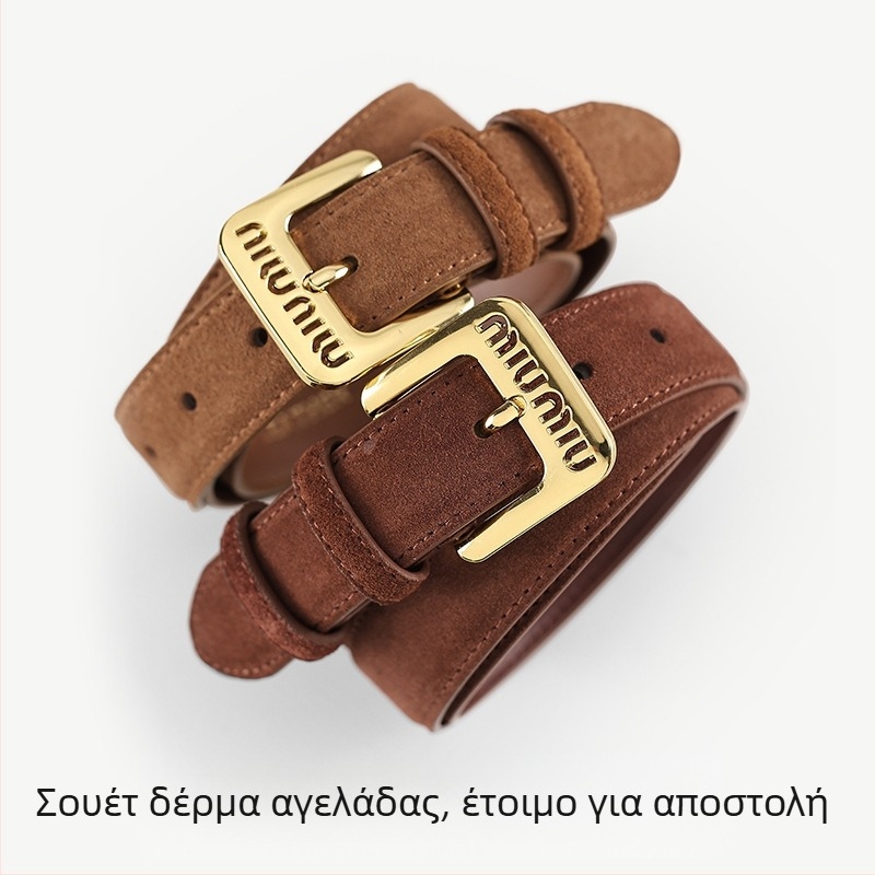Γυναικεία ζώνη από γνήσιο δέρμα με διακόσμηση MIU και μεταλλική αγκράφα, ρετρό πανκ στυλ.