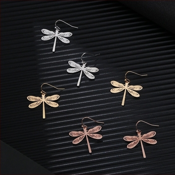Κομψά σκουλαρίκια με dragonfly μοτίβο, χαλκός, ροζ χρυσό φινίρισμα, vintage στυλ