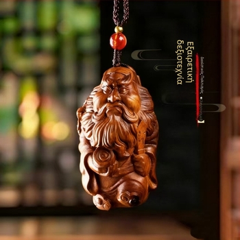 Διπλής όψης κρεμαστό από jujube ξύλο με γλυπτό Zhong Kui, ταοϊστικό φυλαχτό για αυτοκίνητο