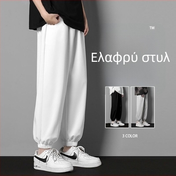 Ανδρικά σπορ παντελόνια, φαρδιά γραμμή, μήκος 3/4, ελαστική μέση, χωρίς ζώνη, κλείσιμο με κορδόνι, πολυεστέρας, μονόχρωμα, καθημερινά
