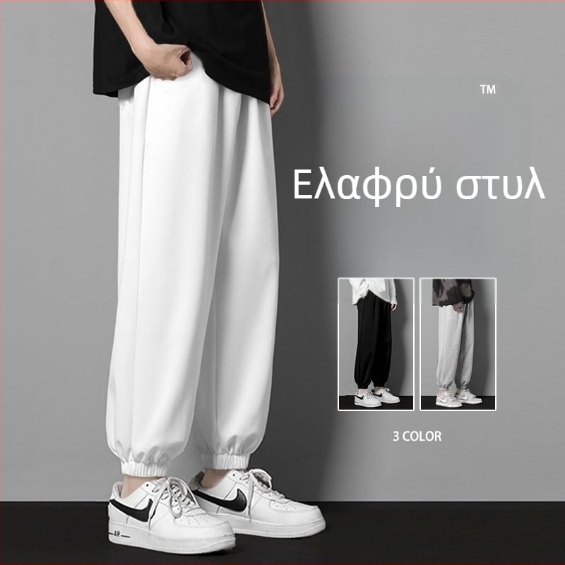 Ανδρικά σπορ παντελόνια, φαρδιά γραμμή, μήκος 3/4, ελαστική μέση, χωρίς ζώνη, κλείσιμο με κορδόνι, πολυεστέρας, μονόχρωμα, καθημερινά
