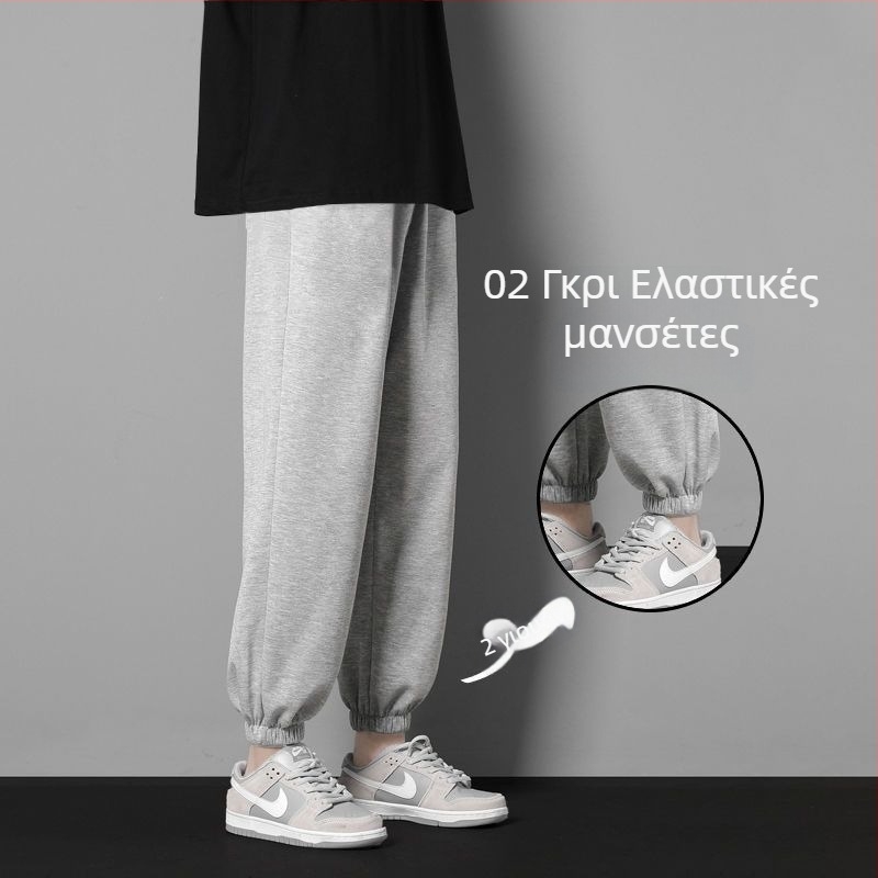 Ανδρικά σπορ παντελόνια, φαρδιά γραμμή, μήκος 3/4, ελαστική μέση, χωρίς ζώνη, κλείσιμο με κορδόνι, πολυεστέρας, μονόχρωμα, καθημερινά