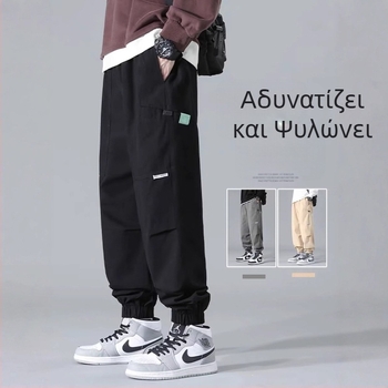 Ανδρικές παντελόνες από 100% βαμβάκι, χαλαρή εφαρμογή, μεσαία μέση, στενές μανσέτες, cargo στυλ