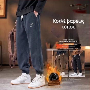 Ανδρικά παντελόνια Corduroy με επένδυση φλίς για φθινοπωρινή-χειμερινή περίοδο, άνετη γραμμή, με κορδόνι στη μέση