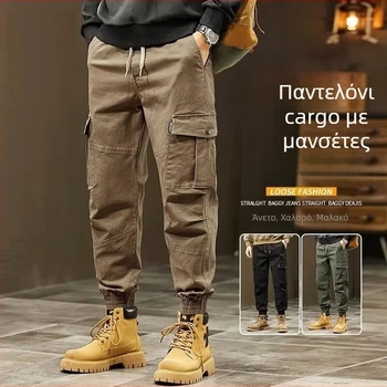 Νέα ανδρικά βαμβακερά παντελόνια εργασίας, άνετη γραμμή, τετρά εποχές, καθημερινά jogger παντελόνια