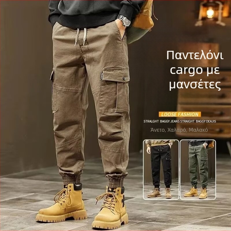 Νέα ανδρικά βαμβακερά παντελόνια εργασίας, άνετη γραμμή, τετρά εποχές, καθημερινά jogger παντελόνια