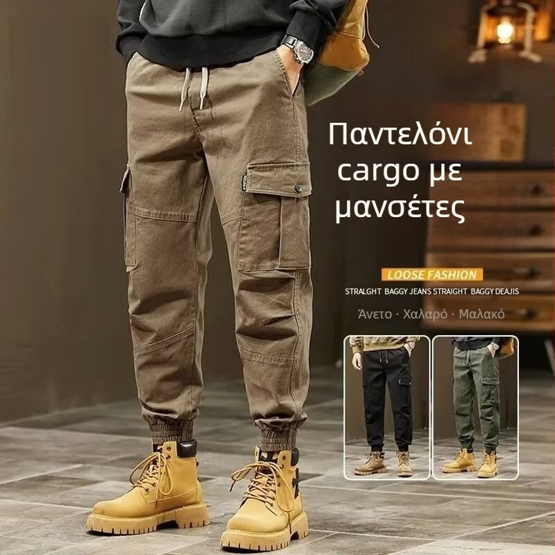 Νέα ανδρικά βαμβακερά παντελόνια εργασίας, άνετη γραμμή, τετρά εποχές, καθημερινά jogger παντελόνια