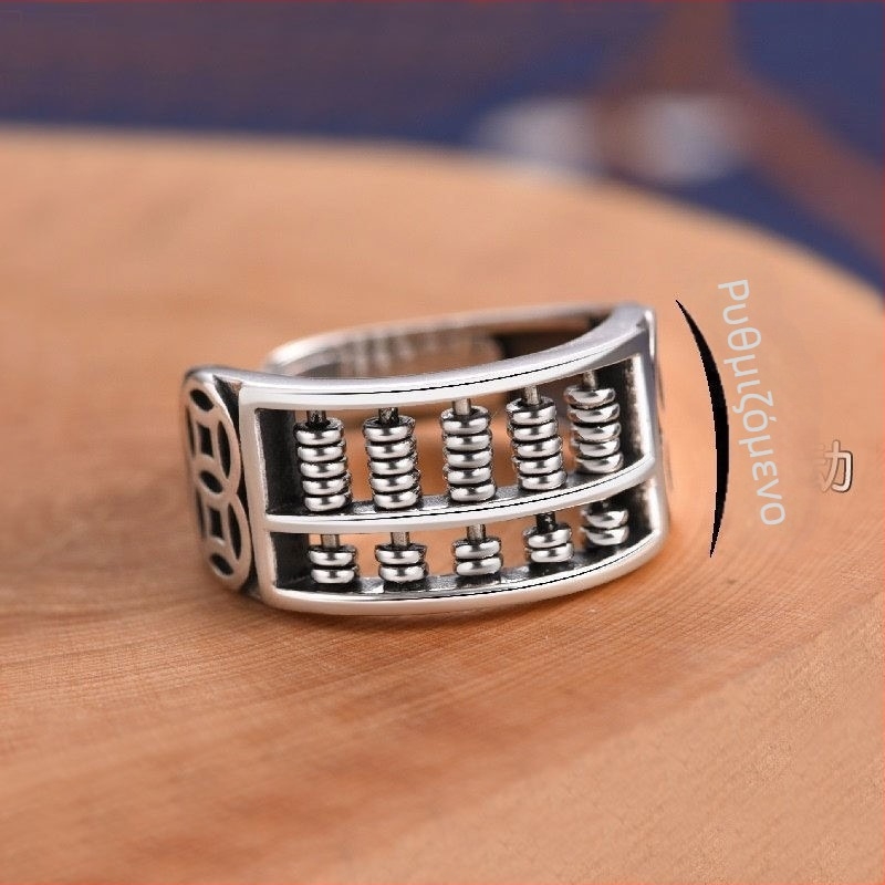 Δαχτυλίδι από ασήμι 925 με άβακα, ρετρό σχεδιασμός, Unisex, ρυθμιζόμενο