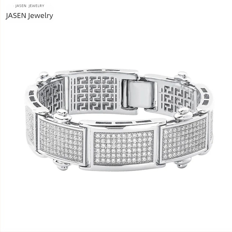 Unisex βραχιόλι Cuban Link με πλήρη διαμάντια, χιπ-χοπ στυλ, επίχρυσο, βραχιόλι με κλιπ ρολογιού