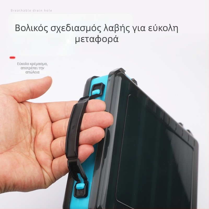 Μεγάλο φορητό ξύλινο κουτί δολωμάτων γαρίδας, διπλής όψεως κουτί δολωμάτων, με μεγάλη μεταλλική πλάκα, κουτί αποθήκευσης εξαρτημάτων αλιείας, μοντέλο διασυνοριακής χρήσης