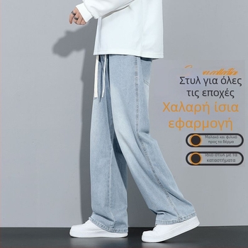 Ανδρικά τζιν σε ανοιχτό γαλάζιο denim – όλο τον χρόνο, τάση 2025, άνετη χαλαρή γραμμή με ίσια, ευρεία παντελόνια casual